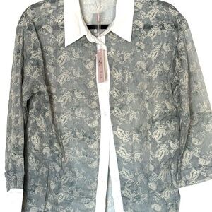 Lightweight Paisley Button-Up Shirt- White Trim